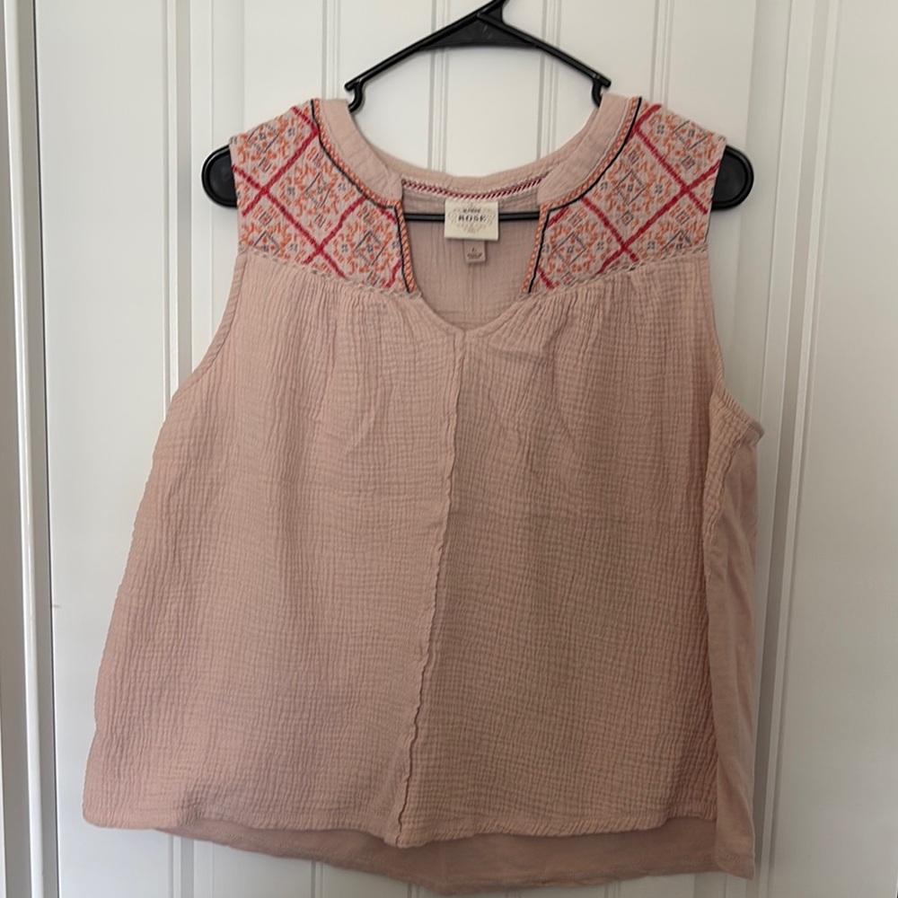 Knox Rose Pink Embroidered Sleeveless Top